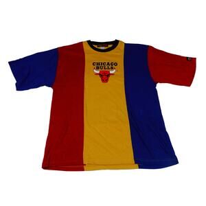 Vintage Chicago Bulls Color Block Y2K T Shirt Red Yellow Blue NBA 90s Mens XL